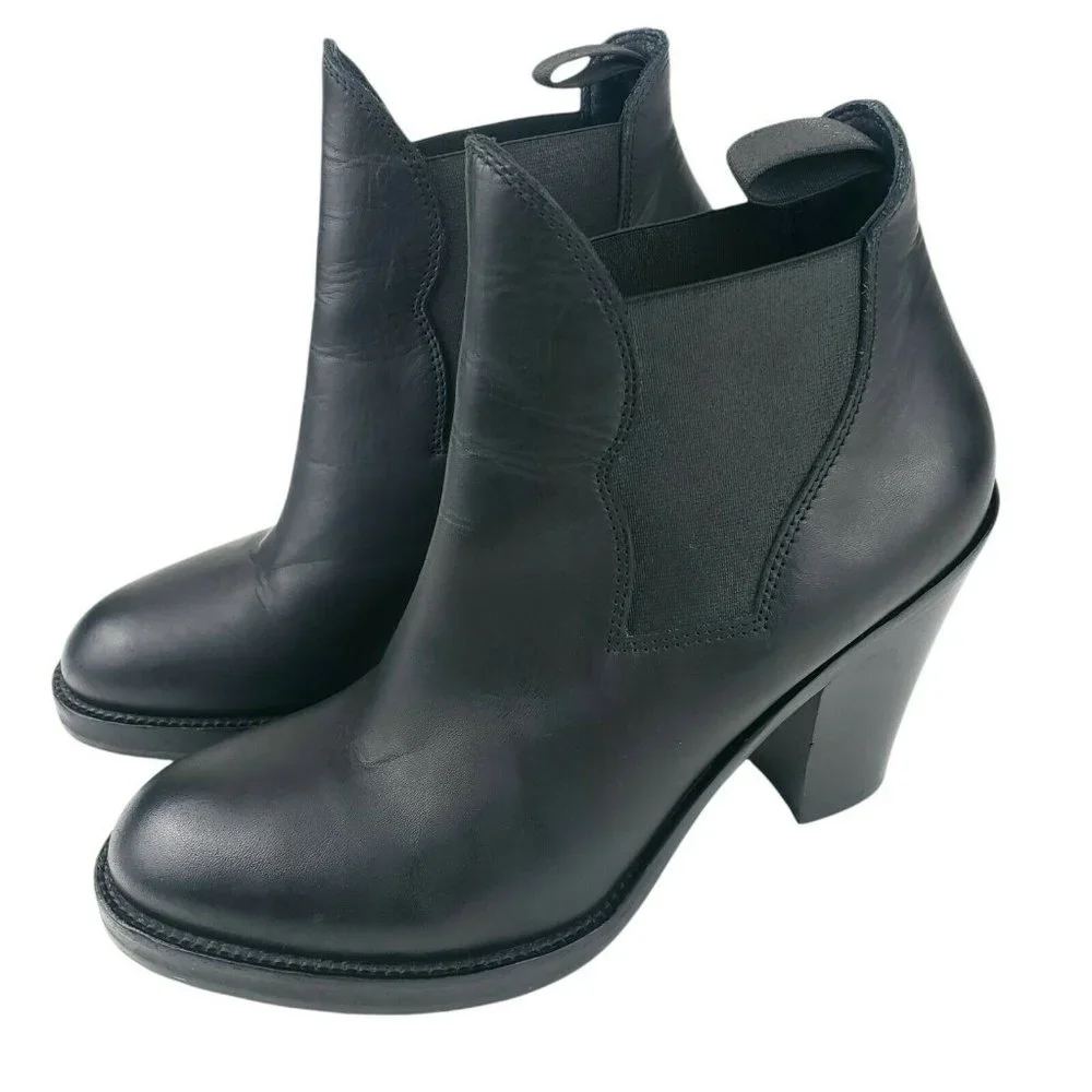ACNE STUDIOS Star Black Leather Chelsea Ankle Heel Bootie Boots Size 41 - Picture 2 of 12